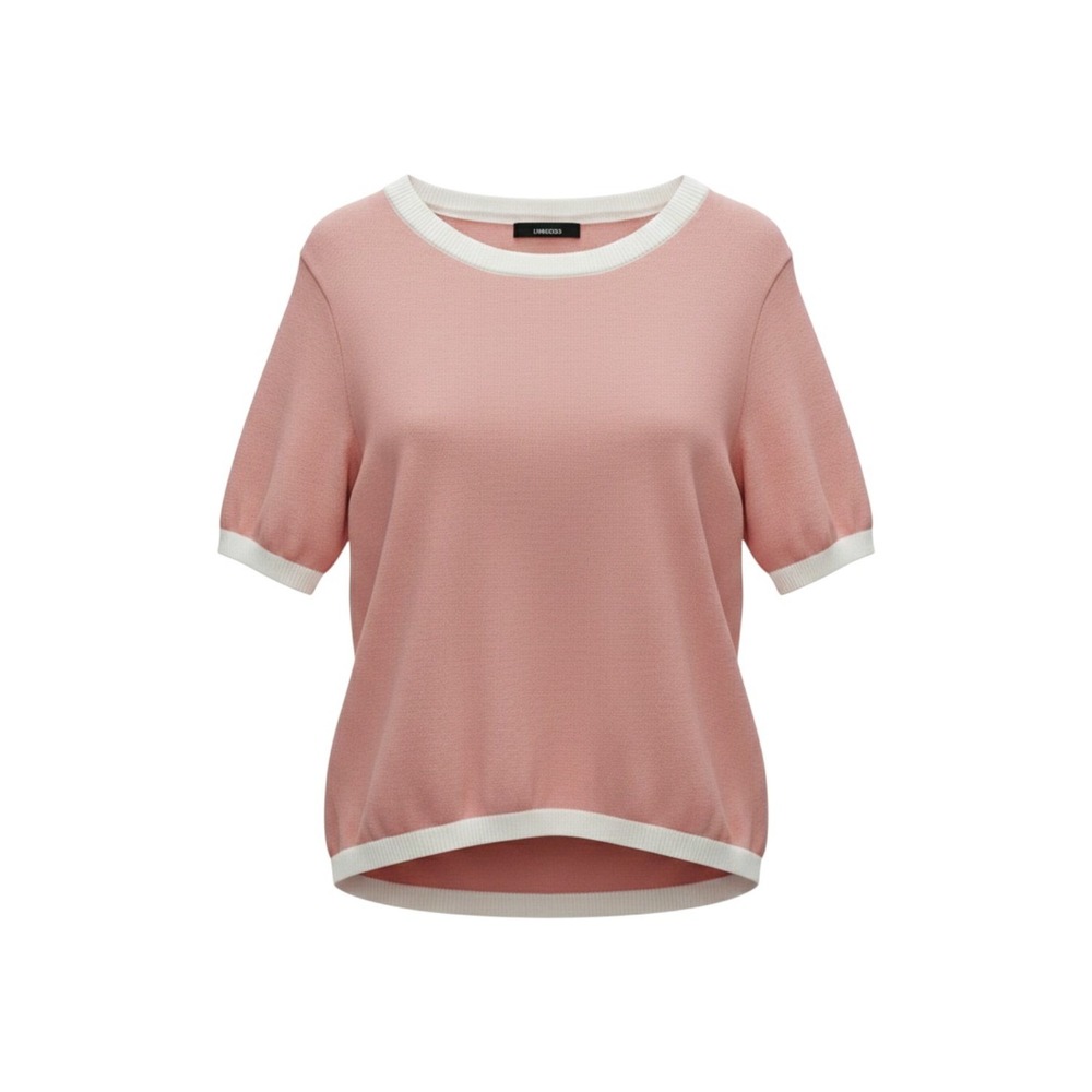 Dokotoo Pink Knit Top XL Short Sleeve Contrast Trim Ribbed Hem Viscose Blend Top